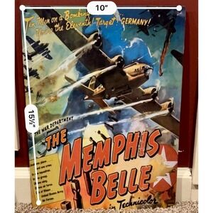 Vintage~ The Memphis Belle WWII Bomber Airplane Movie Poster~‎ Metal Sign